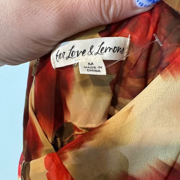 New For Love & Lemons Floral Stems Chiffon Scarf Maxi‎ Dress Red Roses Medium - Picture 7 of 9